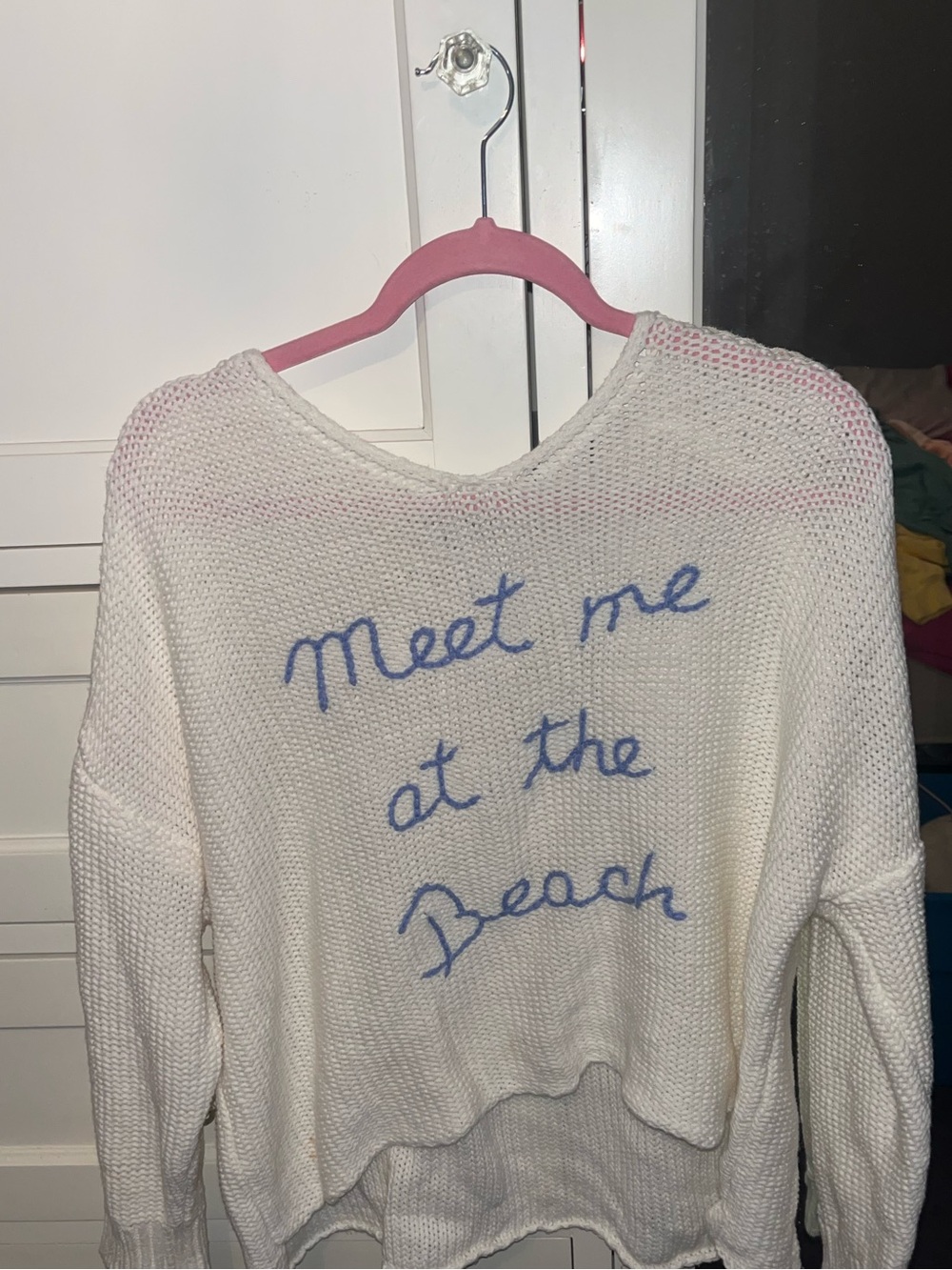 White 'Meet Me at the Beach' Knit Sweater vintage havana